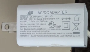 Shenzhen Juke Electonics AC/DC Adpter Model #JK240050-C12FUSD Output 24V..500mA - Picture 1 of 4