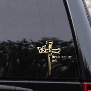 Nail Cross Butterfly Deuteronomy 6:5 Bible Verse Vinyl Decal Sticker - Picture 1 of 2