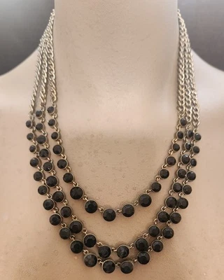 Collar Dillards Erica Lyons 3 Capas Negro Cuentas Multi Hilo Longitud Ajustable Foto 1 de 4