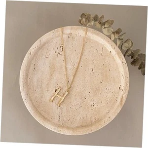 Real Travertine Tray for Jewelry, 7.9 Inch Round Marble Tray Trinket Dish, - Picture 1 of 8
