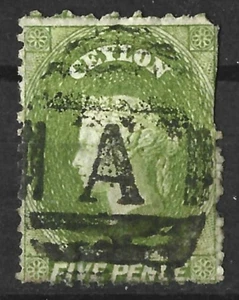 CEYLON QV 1867-70 5d CON COLOMBO "A" EN OVALADO USADO - Imagen 1 de 2