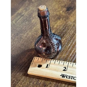 Brown's Indian Herb Bitters Bottle - Amber Figural Sample, Early Miniature - Picture 1 of 11