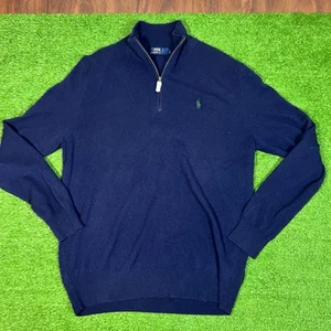 Polo Ralph Lauren 1/4 Zip Pullover Sweater Men Medium Blue 100% Merino Wool NWOT - Picture 1 of 7