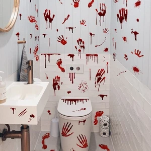 Haunted Settings Blood Handprint Stickers Haunted House Decor Easy To Apply - Picture 1 of 12