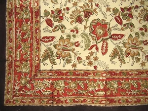 Jaipur Block Print Cotton Tablecloth 60" x 60" Autumn Colors - Picture 1 of 2