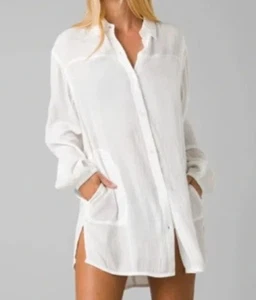 prAna Damen Hemd Fernie weiß Button Down Kragen Größe XL Bohemian - Bild 1 von 10