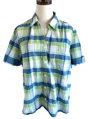 Camisa de campamento Alfred Dunner para mujer talla 18 verde azul a cuadros Grandmacore años 80 Foto 1 de 4