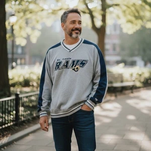 Felpa vintage St. Louis Rams NFL Lee Sport ricamata scollo a V grigia taglia XL - Foto 1 di 6