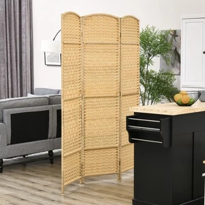 3 Panel Room Divider Hand-Woven Freestanding Partition, Nature Wood - Picture 1 of 11