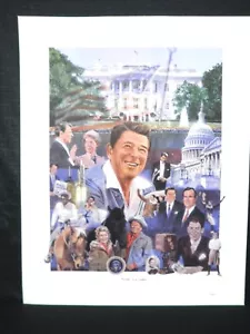Präsident Ronald Reagan Profil eines Führers George Bush Weißes Haus Lithographie - Bild 1 von 3