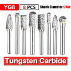 8X 1/4'' 6mm Double Cut Tungsten Steel Carbide Rotary Burr Die Grinder Shank Bit