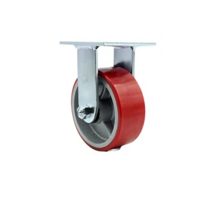 5 Inch Red Poly on Cast Iron Wheel Rigid Caster with Ball Bearing Service Caster - Picture 1 of 5