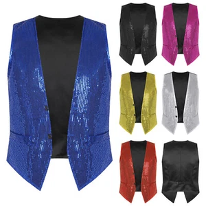 Men Women Sequins Buttons Waistcoat V-Neck Wedding Party Casual Cocktail AU - Picture 1 of 72