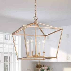 LNC 17.5 in. Gold Modern Candlestick Lantern Cage Pendant Chandelier Light - Picture 1 of 10