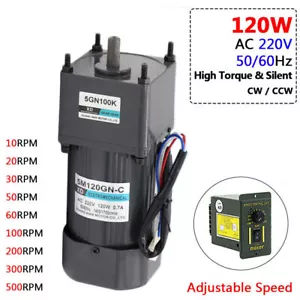 120W AC 220V Gearmotor Metal Gearbox High Torque Adjustable Speed 10RPM - 500RPM - Picture 1 of 8