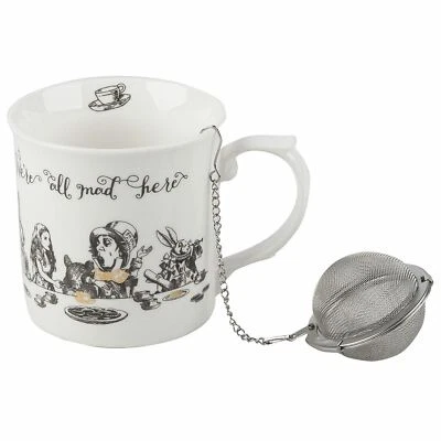 Alice In Wonderland Mug & Tea Infuser Set Fine China Ball Strainer Gift Boxed - Image 1 of 4