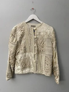 Vintage Coldwater Creek Cottage Crochet Patchwork Velvet Cardigan Sm Cottagecore - Bild 1 von 6