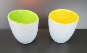 Pier 1 Imports Set of Two 2 Egg Shaped Espresso Cup Mug Spring Colors Saki - Picture 1 of 6