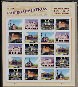 TRAINS HISTORIC RAILROAD STATIONS OF THE USA 20 XF FOREVER STAMP SHEET 5758-5762