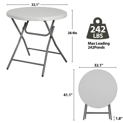 Folding Round Table 32 Inch Dining Card Utility Plastic Table for Camping White Cover