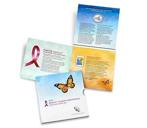 2018 S Breast Cancer Awareness Coin and Stamp Set Original Mint Packaging Cover