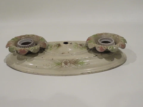 Antique Pressed Tin Ceiling Light Fixture Flush Mount Double 2 Socket Cover