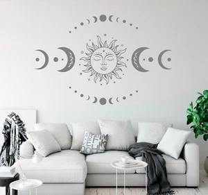 Moon Phases Wall Decal - Boho Sun and Moon Wall Decal - Bohemian Wall Decals - Picture 1 of 6