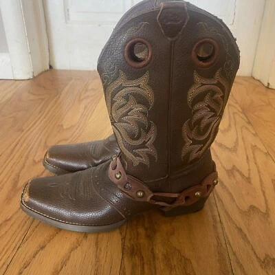 Justin 2523JR Cuero Crudo Estampida Buckaroo Sillín Marrón Puntera Cuadrada Botas Juveniles 4.5 Foto 1 de 4