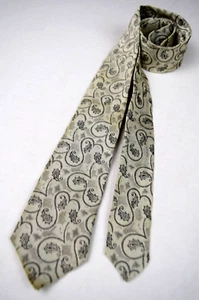 Neck Tie VTG Modern Paisley 60s Silver Gray Black Brocade Skinny Tie 50" x 2.5" - Picture 1 of 6