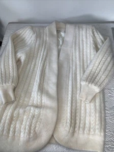 Vtg 80s Oversized Shoulder Angora Soft Open Cardigan Satin Lined L XL Mobwife - Picture 1 of 10