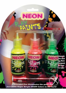 Neon Glow In The Dark Body Paints 3pk Face Paint included Ultraviolet Penlight - Picture 1 of 2