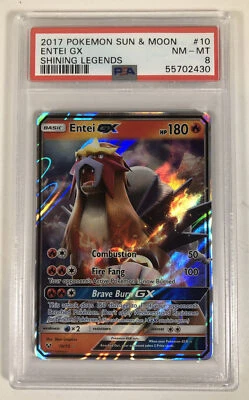 2017 Pokémon Sun &Moon Shining Legends #10 - Entei GX - PSA 8 NM - Image 1 of 2
