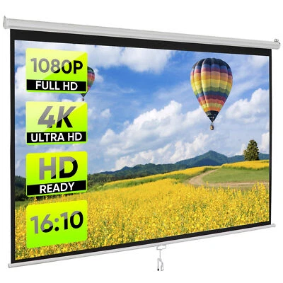 100"Projection Screen Manual Pull Down 16:10 HD Projector Movie Theater for Home - Image 1 of 4