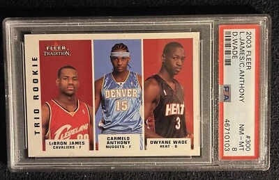 2003 Fleer Tradition LEBRON JAMES CARMELO DWAYNE WADE Trio Rookie NM Mint PSA 8 - Image 1 of 2