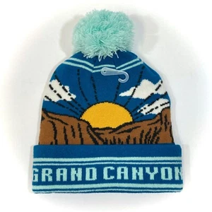 GRAND CANYON POM BEANIE big logo blue national park winter knit ski hat sun OSFM - Picture 1 of 2