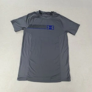 Under Armour Shirt Boys Small Gray Athletic Logo Fitted Gym Training Youth Kids - Picture 1 of 8