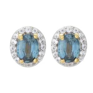 Gem Treasures 1.09ctw Oval Montana Sapphire & Zircon Stud Earrings - Picture 1 of 2