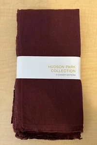NEW Hudson Park Collection Set of 4 Fringe Edge Linen Napkins Burgundy - Picture 1 of 3