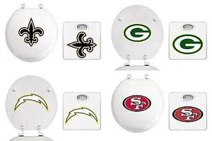 NFL Themed 2 Pc White Finish Bathroom Scale and Molded Wood Toilet Seat w/ Logo - Picture 1 of 31