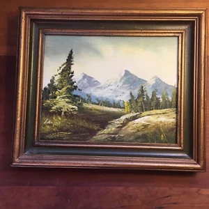 Mountain Landscape Snow Fir Trees Original Oil Painting on Board Signed 10 x 8  - Picture 1 of 6