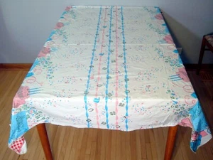 2 Vintage 60's Vinyl Plastic 2-Sided Happy Birthday Picnic Kitchen Tablecloth  - Picture 1 of 8