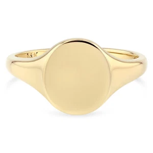 Ioka -14K Solid Real Gold Round Plain Polished Women's Signet Ring in sizes 4-9 - Picture 1 of 6