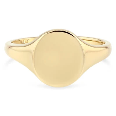 Ioka -14K Solid Real Gold Round Plain Polished Women's Signet Ring in sizes 4-9 - Image 1 of 4