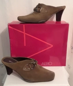 women's Aerosoles Green 'Cinch Worm' Slip On 3" Heel Mule Shoes size 8M - Picture 1 of 12