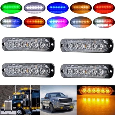 4Pcs 12V 24V 6 LED Marker Strobe Flashing Recovery Lightbar Truck beacon Lights - Image 1 of 4