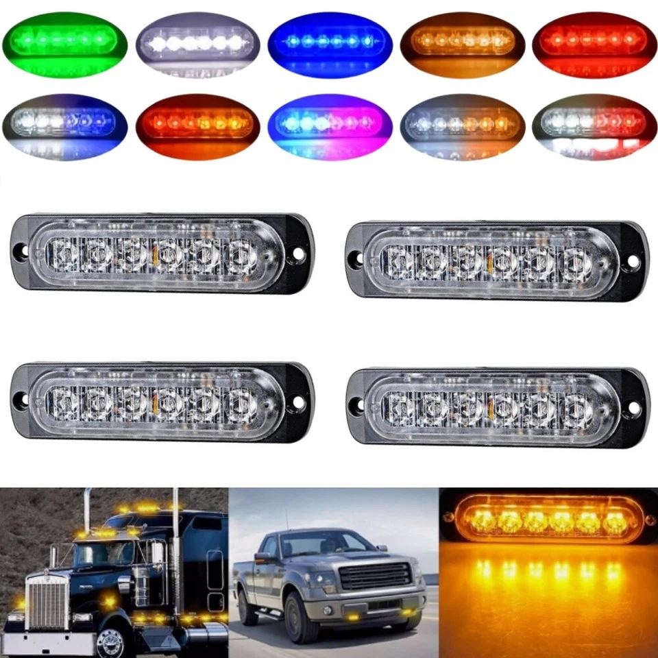 4Pcs 12V 24V 6 LED Marker Strobe Flashing Recovery Lightbar Truck beacon Lights - Image 1 of 4