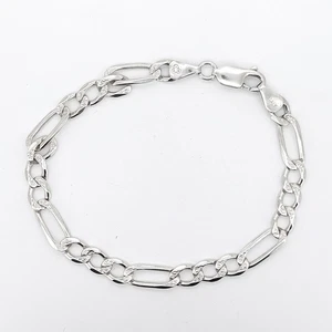 Vintage Sterling Silver Figaro Chain Bracelet Engraved Design IBB Made In Italy - Picture 1 of 12