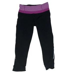 Leggings Lululemon taglia 4 Run Chase Me pantaloni crop nero rosa viola riflettente - Foto 1 di 7