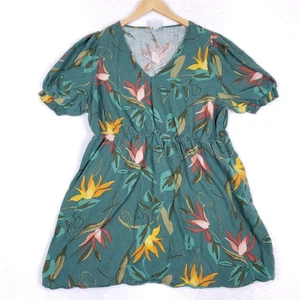Ava And Viv Kleid Größe 2X Blumenmuster Leinenmischung Grün Tropical Resort Wear Boho - Bild 1 von 8