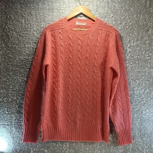 Vintage Cable Knit Sweater Men M Pink Pullover Scottish Shetland Wool Hand Frame - Picture 1 of 8